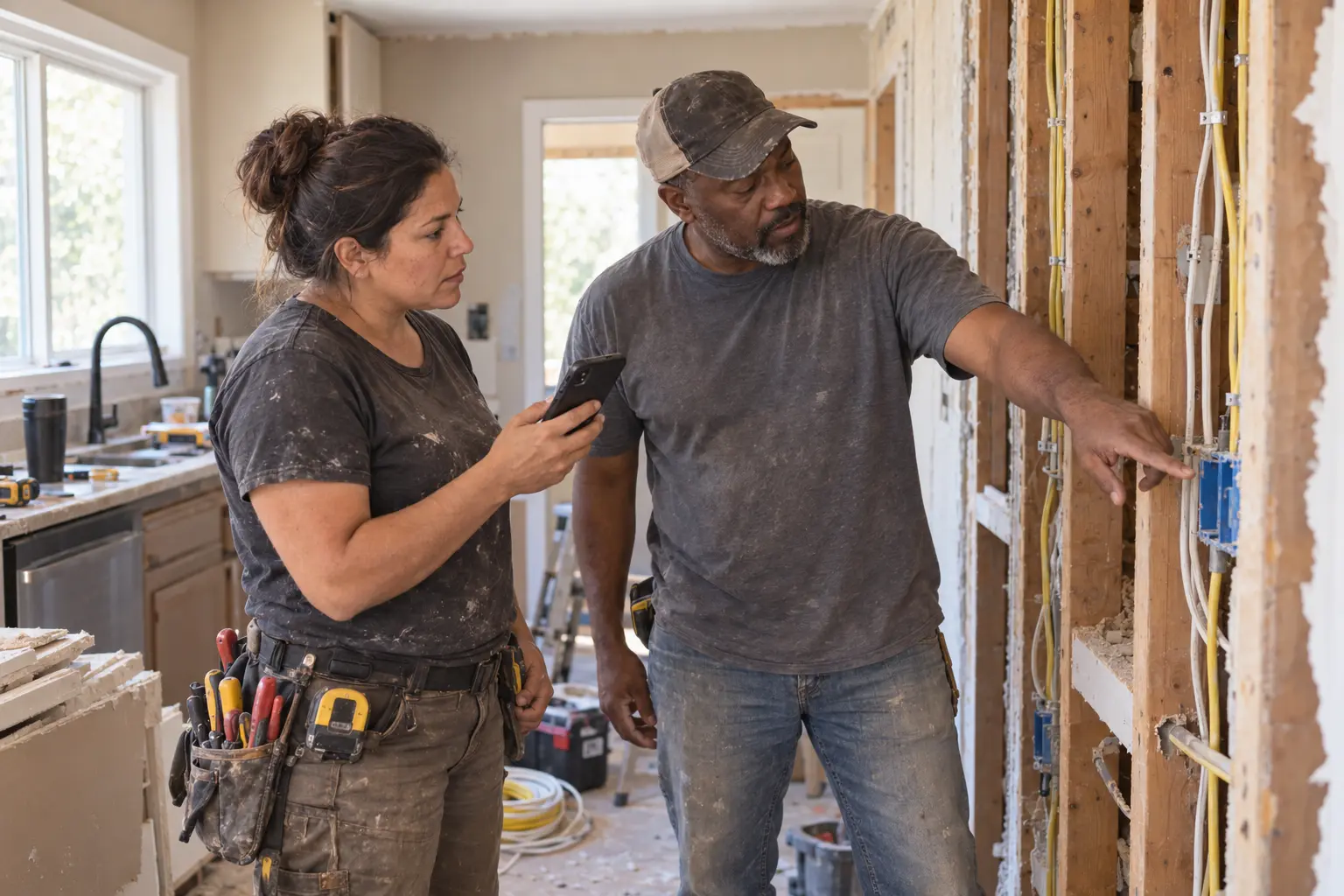 Electrician subcontractor recording a general contractor's added direction before an open wall is closed
